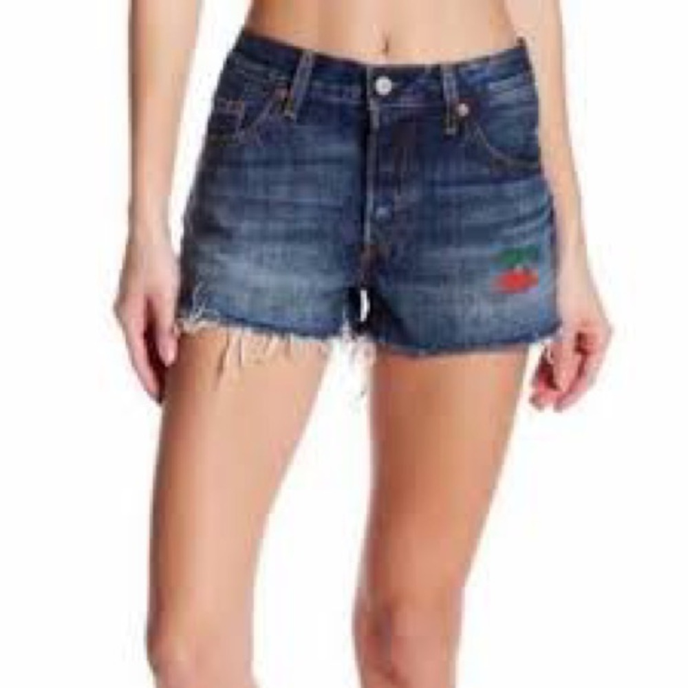 Levi's 501 Cherry Embroidered Cutoff Denim Shorts, Size 27
